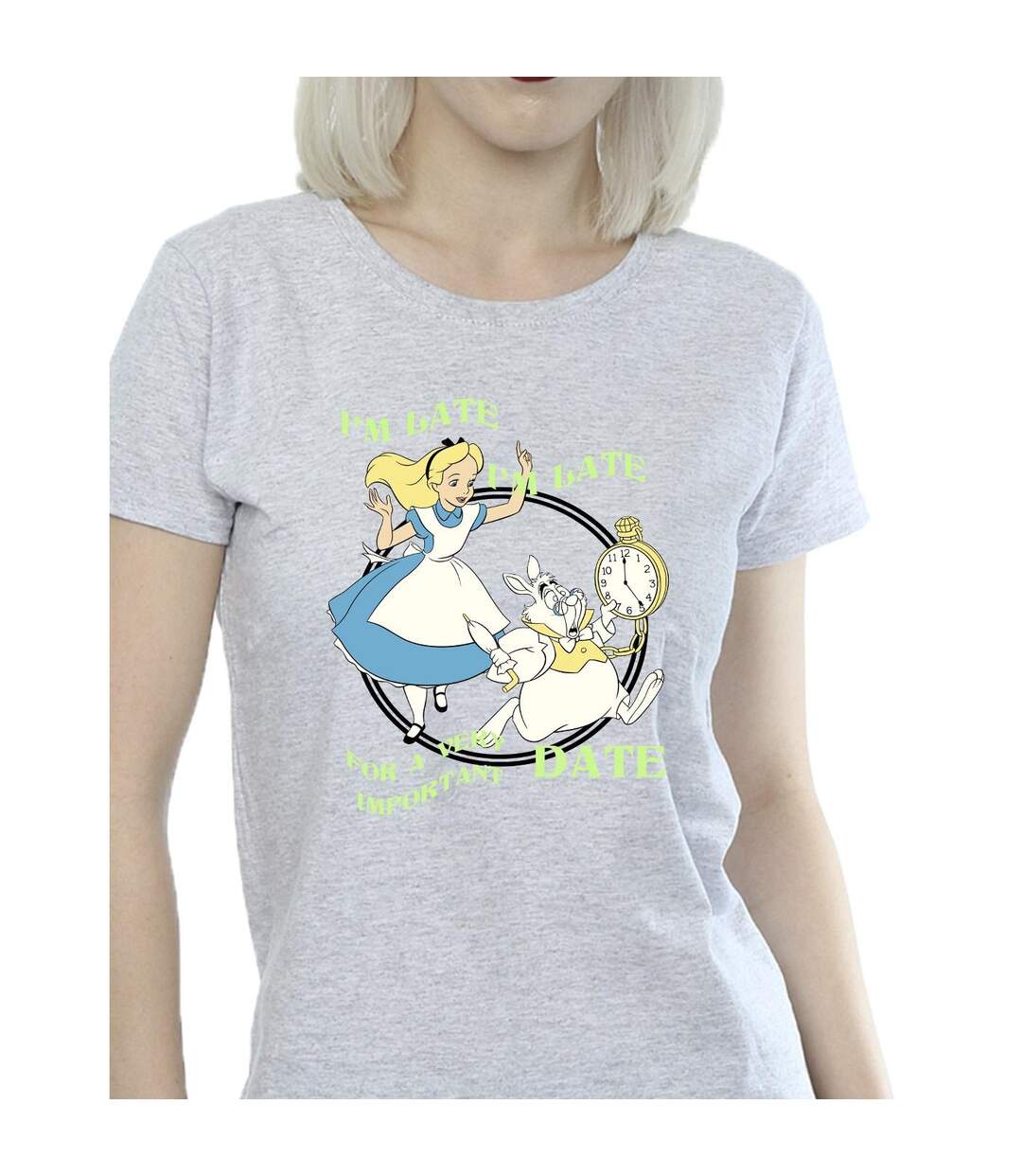 Disney T-shirt en coton Femme/Ladies Alice In Wonderland I'm Late (Gris sportif) - UTBI6968-3