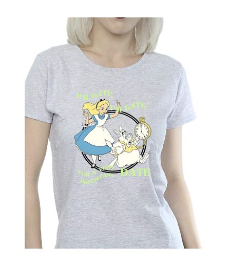 Disney T-shirt en coton Femme/Ladies Alice In Wonderland I'm Late (Gris sportif) - UTBI6968