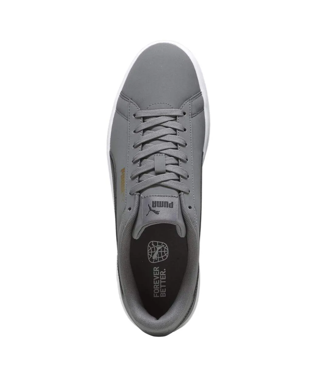 Mens Smash 3.0 Synthetic Nubuck Low Flat Trainers Grey Black White Puma-3
