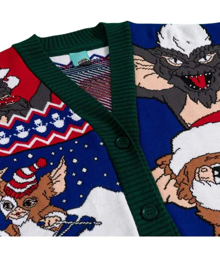 Womens/ladies Knitted Christmas Cardigan Multicoloured Gremlins