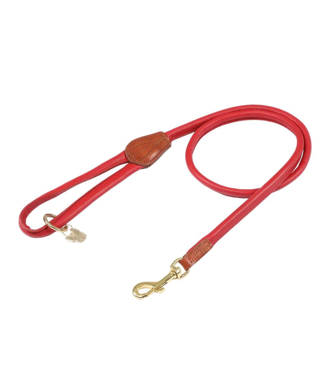 Rolled leather dog lead one size scarlet Digby & Fox-1