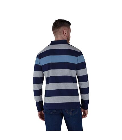 Mens uneven striped long-sleeved rugby shirt denim blue Raging Bull