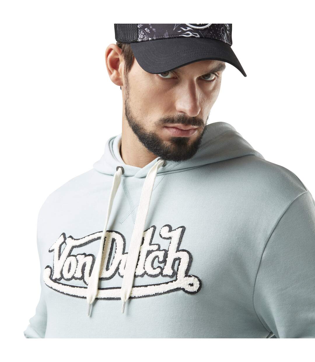 Sweat chiné à capuche et broderie bouclette à l'avant en coton Baz Vondutch-3