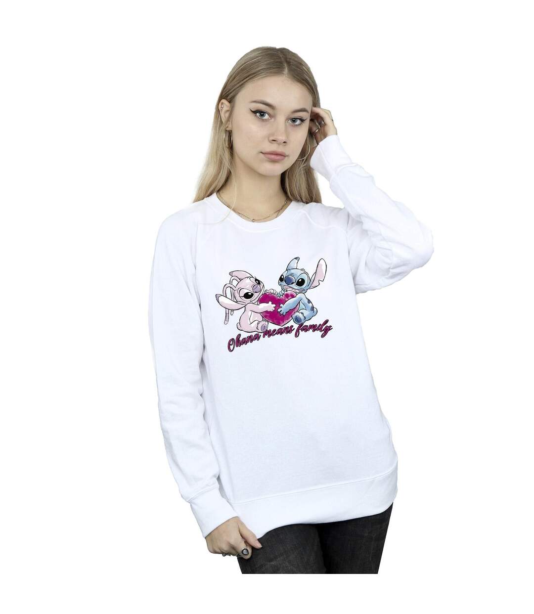 Disney - Sweat LILO AND STITCH OHANA HEART WITH ANGEL - Femme (Blanc) - UTBI22847-2
