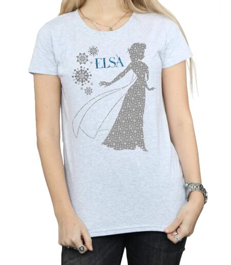 Disney T-shirt en coton Femme/Femme Frozen Elsa Christmas Silhouette (Gris sportif) - UTBI21902