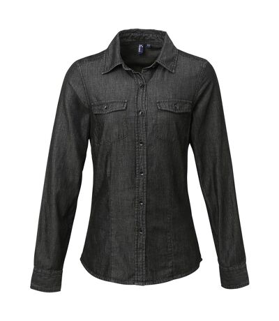 Premier Womens/Ladies Jeans Stitch Denim Shirt (Black Denim)