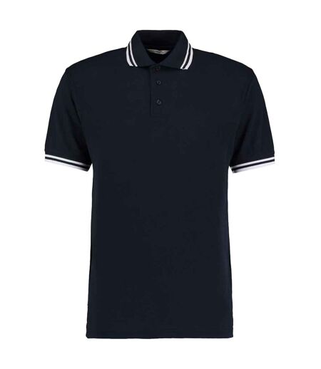 Polo Motif/style Rayure Contrastée Sur Bord Homme Bleu Marine Blanc Kustom Kit