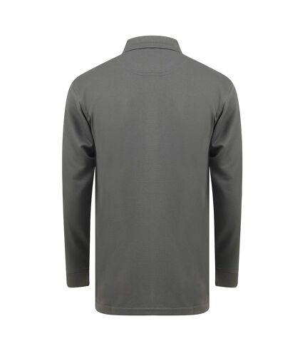 Henbury Adults Unisex Long Sleeve Coolplus Piqu Polo Shirt (Charcoal)