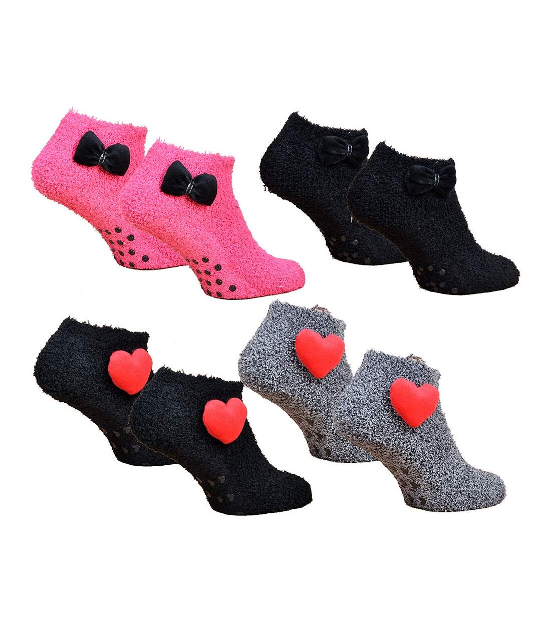 Chaussettes pour Femme Casa Socks Toucher Doux Pack de 4 Paires Coeur Noeud Abs-1