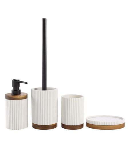 Porte savon Hamilton effet pierre et acacia - Blanc