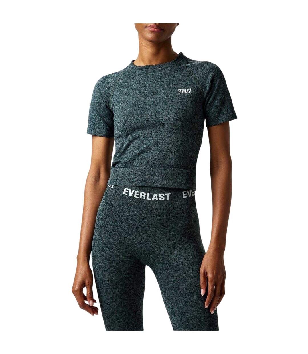 Womens/ladies Logo Slim Gym Crop Top Green Marl Everlast-1