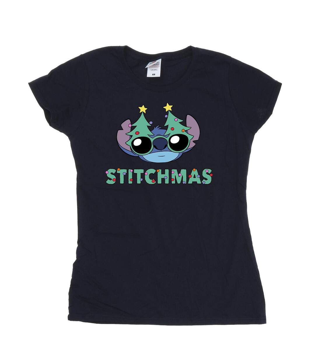 Disney T-shirt en coton Femmes/Ladies Lilo & Stitch Lunettes de Stitchmas (Bleu marine) - UTBI26103-1