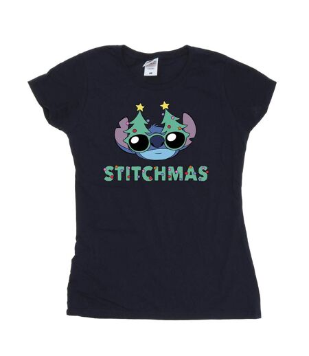 Disney T-shirt en coton Femmes/Ladies Lilo & Stitch Lunettes de Stitchmas (Bleu marine) - UTBI26103