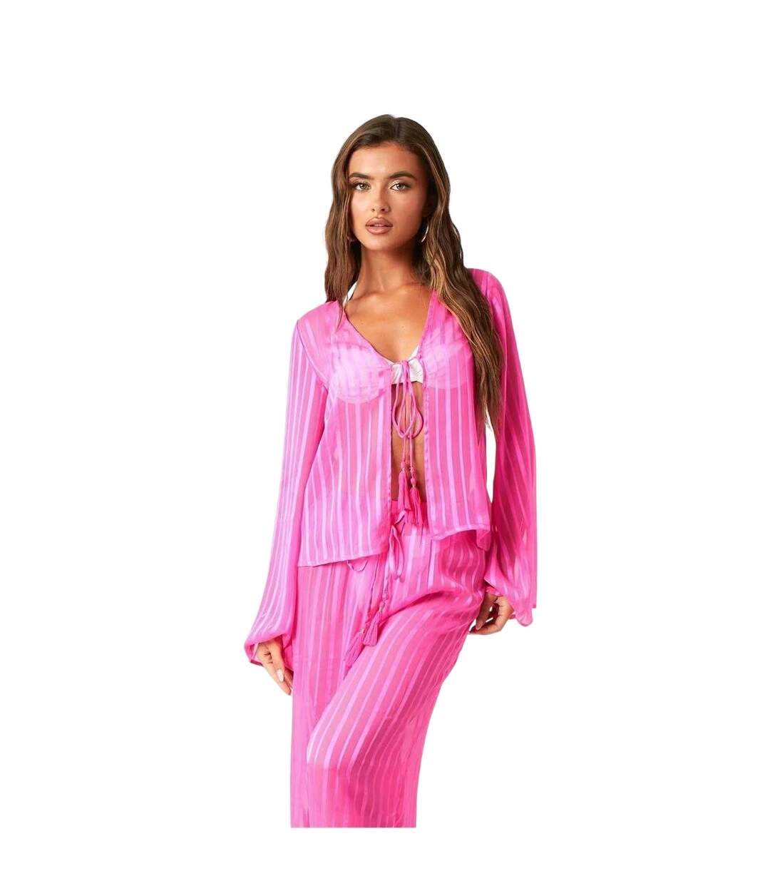 Womens/ladies Striped Sheer Coverup Pink Print Missy Empire-1