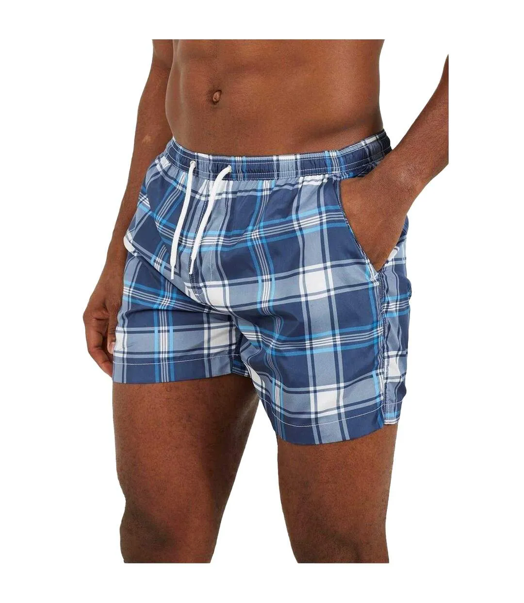 Mens Checked Swim Shorts Blue White Brave Soul-3