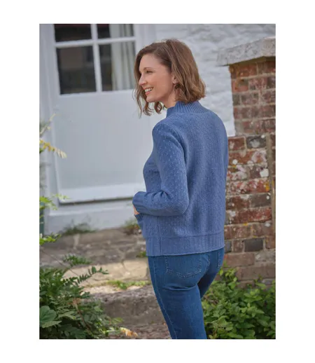 Womens/ladies Button Funnel Neck Cardigan Denim WoolOvers