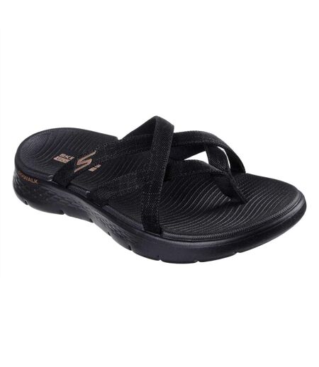 Womens/ladies Crossover Flat Sandals Black Skechers