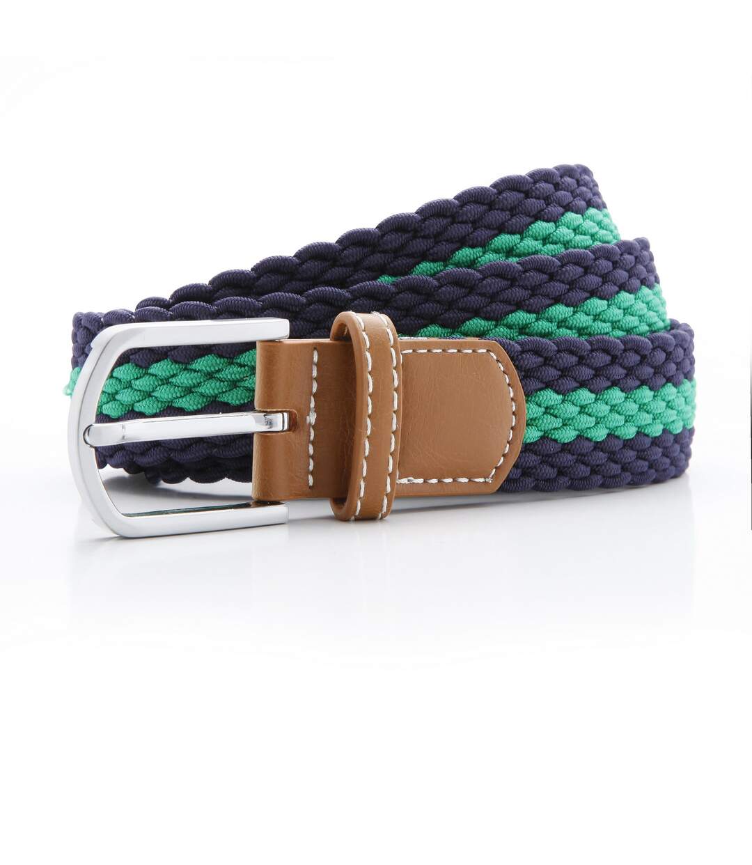 Asquith & Fox Mens Two Colour Stripe Braid Stretch Belt (Navy/Kelly) - UTRW5539-2