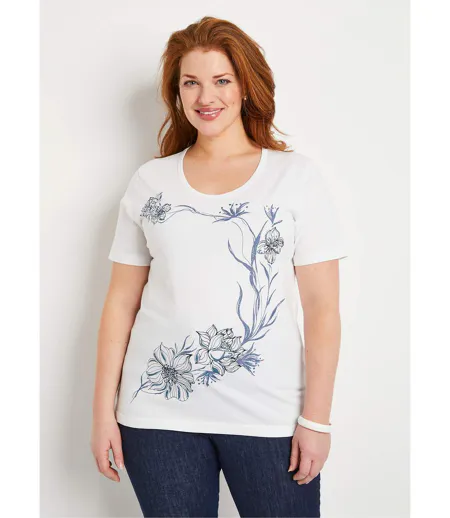 T-shirt motif fleurs encolure ronde