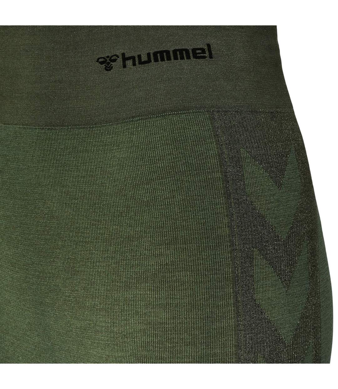 Womens/ladies Seamless High Rise Leggings Green Hummel-3