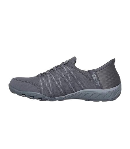 Womens/ladies Breathe Easy Roll With Me Trainers Charcoal Skechers
