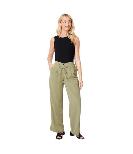 Womens/ladies paperbag trousers khaki green Dorothy Perkins