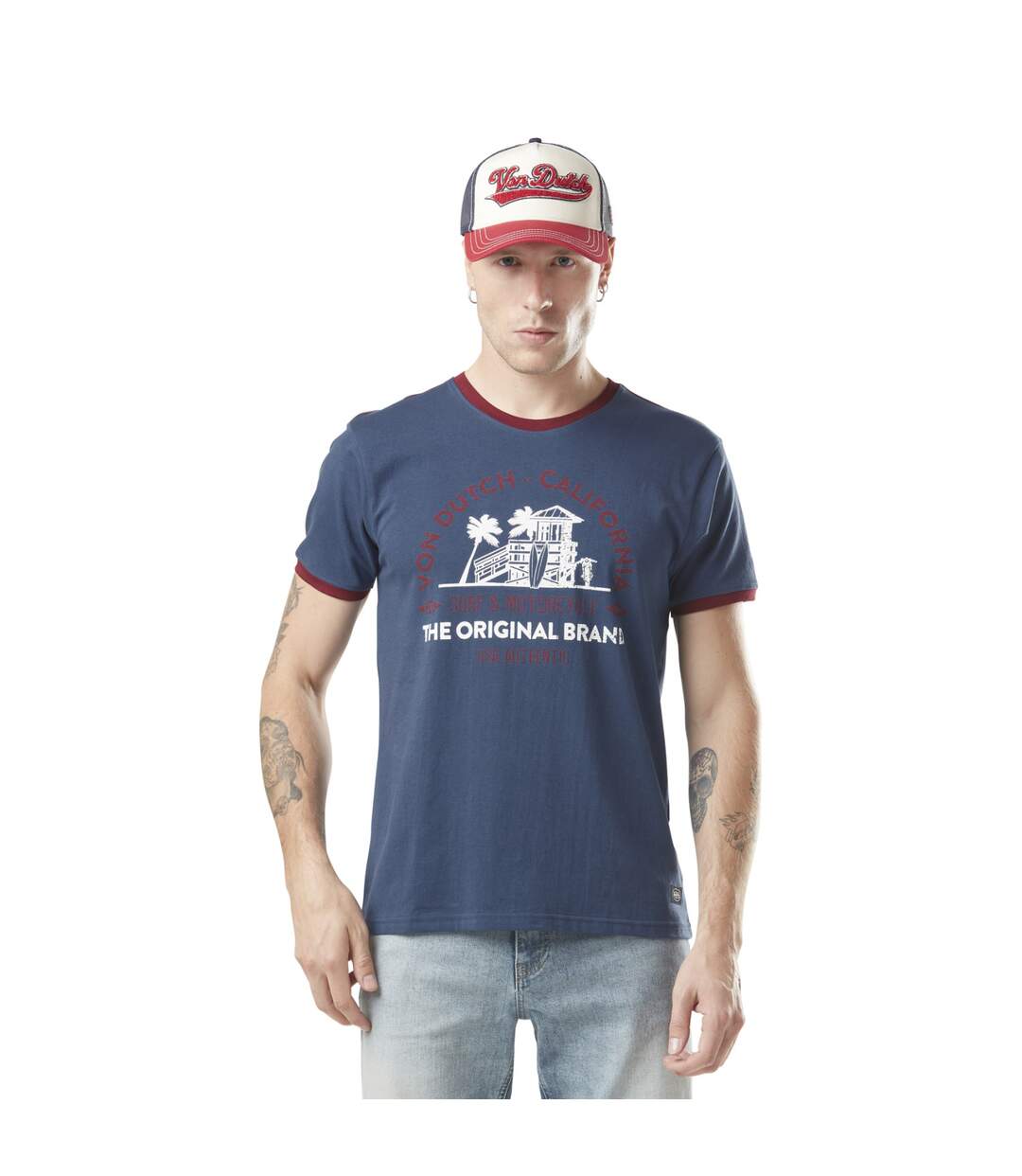 T-shirt homme col rond stretch avec print et col contrasté Surf Vondutch-1