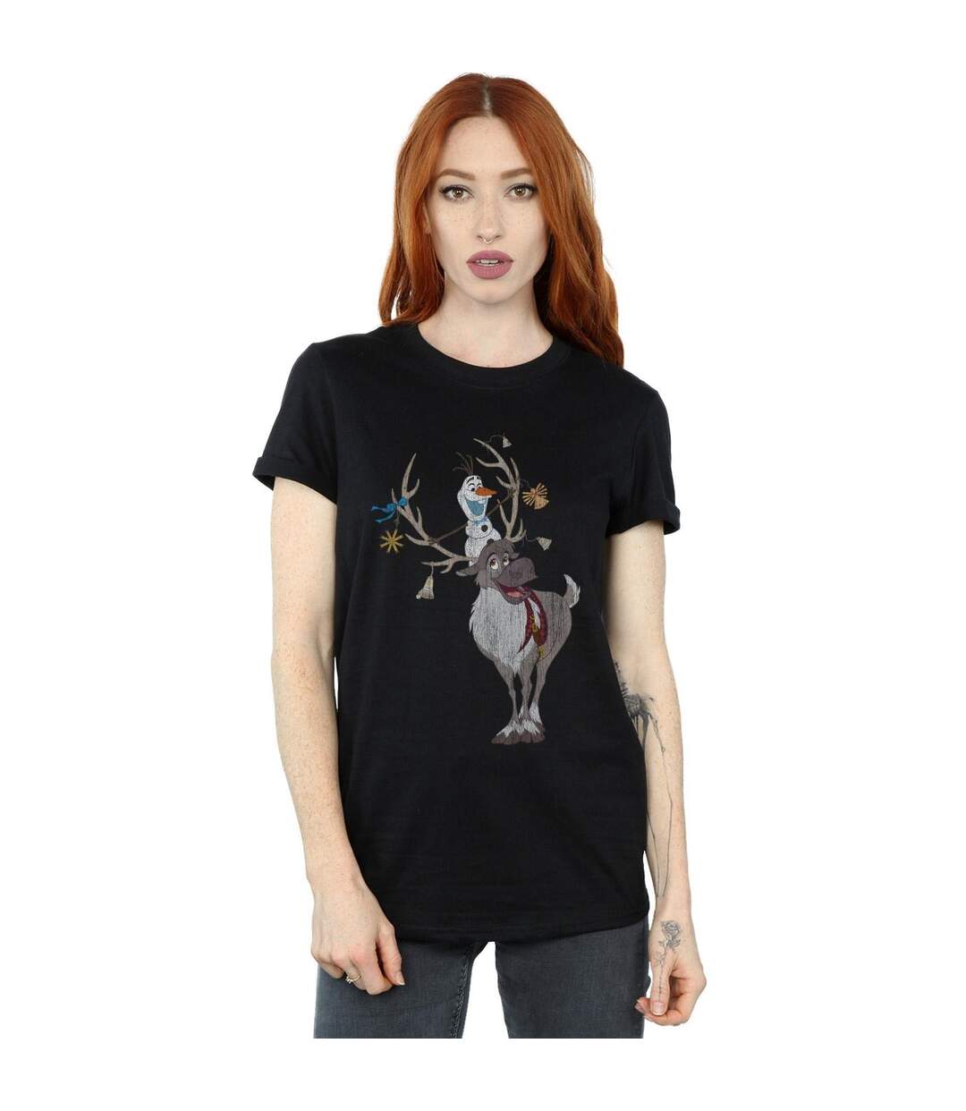 Disney - T-shirt FROZEN SVEN AND OLAF CHRISTMAS ORNAMENTS - Femme (Noir) - UTBI24824-2