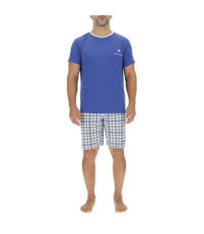 Ensemble Pyjama court homme en coton à carreaux et Logo poitrine Pierre Cardin