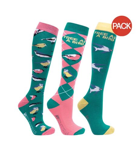 Pack of 3  Womens/ladies free as a bird socks  fern/pink Hy