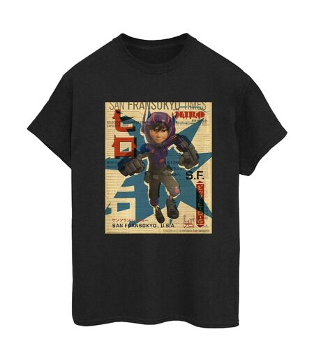 Disney Femme/Les femmes Big Hero 6 Baymax Hiro Newspaper Coton Boyfriend T-Shirt (Noir) - UTBI15473