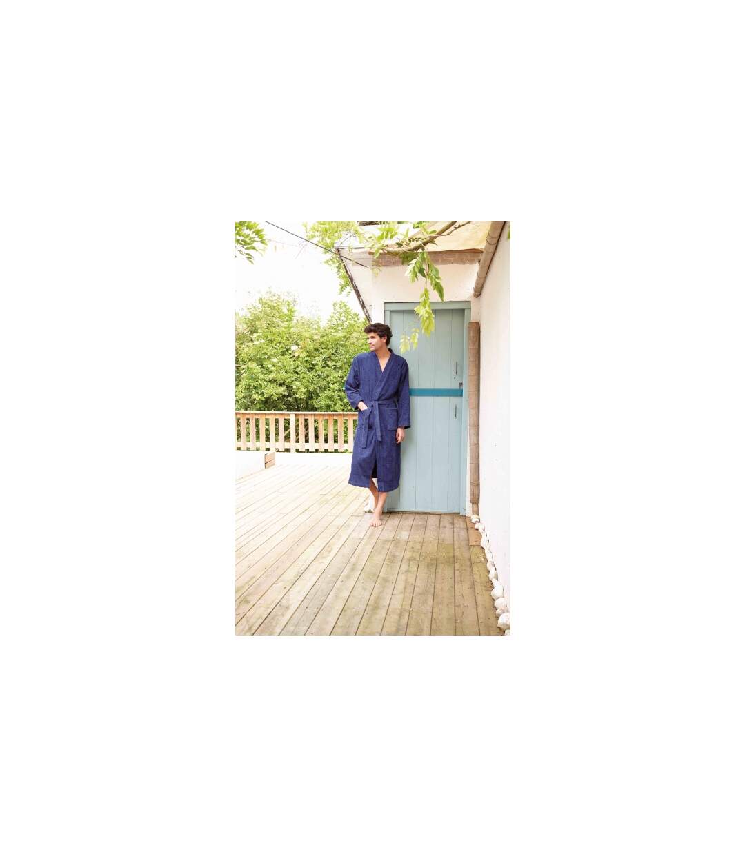 Peignoir de bain - coton - col kimono - K115 - bleu marine