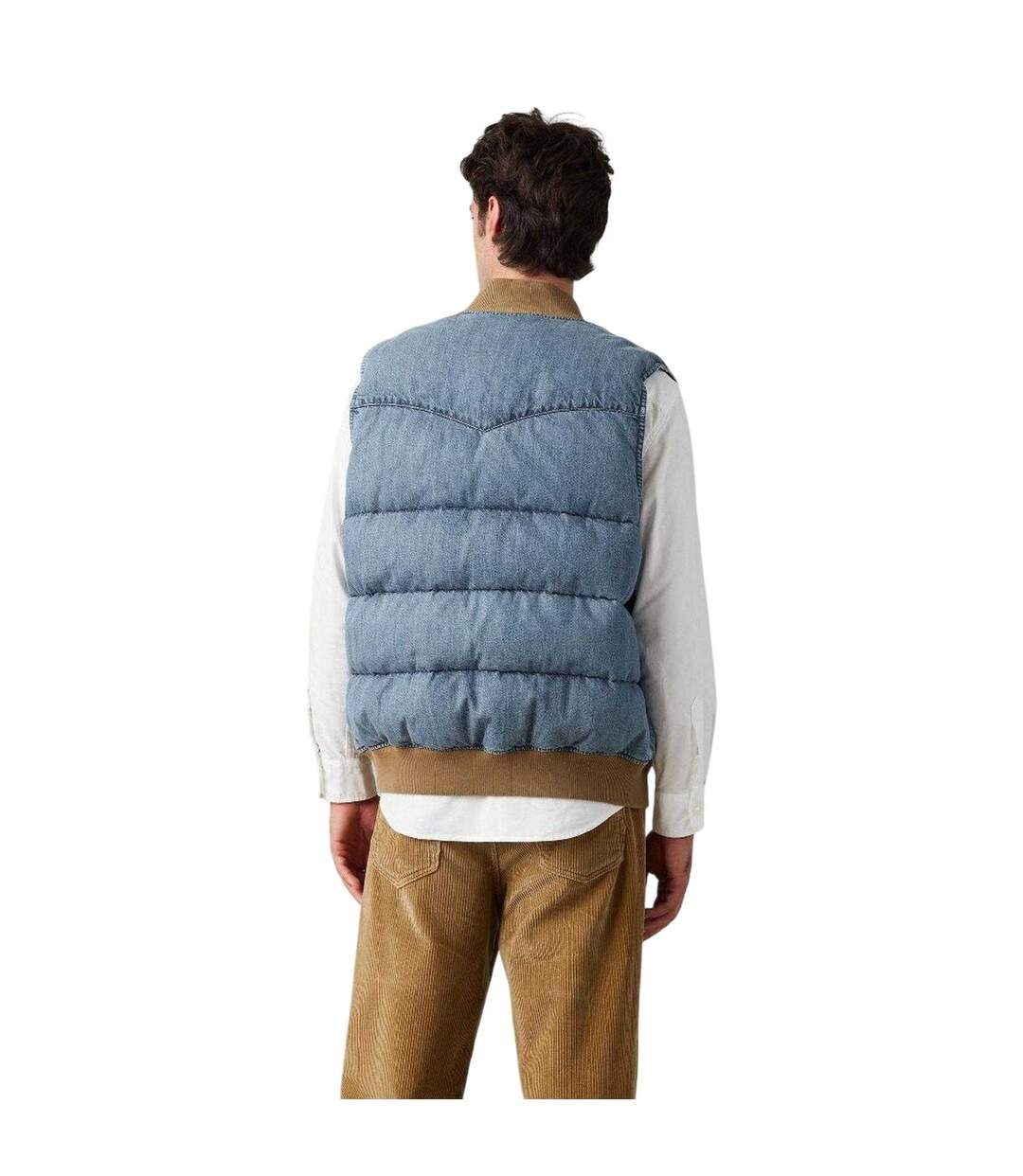 Mens Western Puffer Gilet Light Blue Brown Levis-3