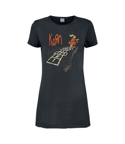 Womens/ladies follow the leader hopscotch korn t-shirt dress charcoal Amplified