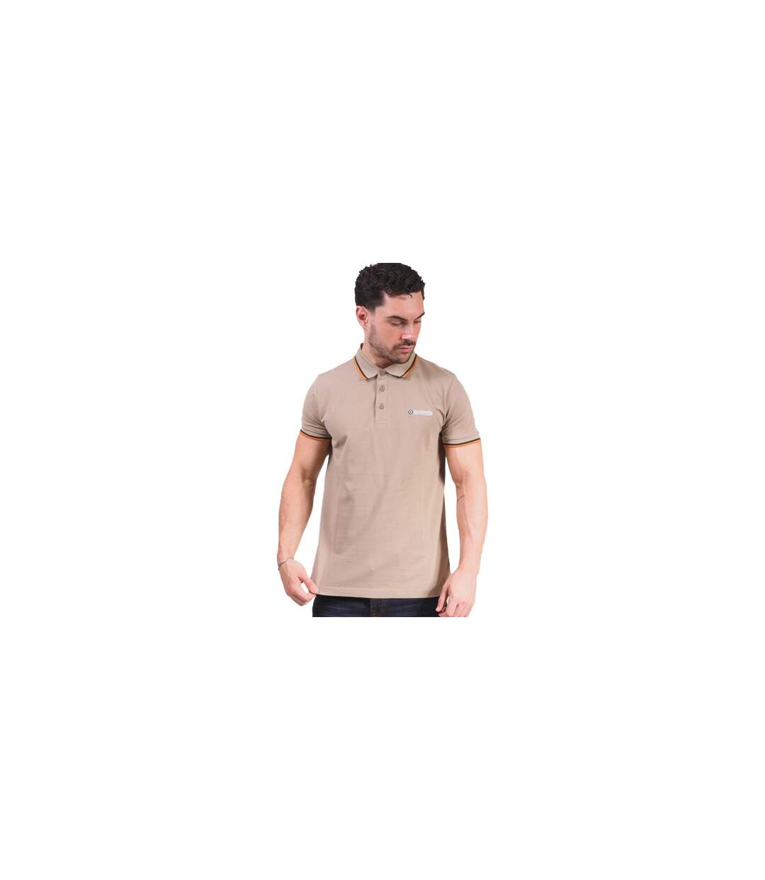 Polo Homme Marron Clair Blanc Bleu Marine Abricot Lambretta-1