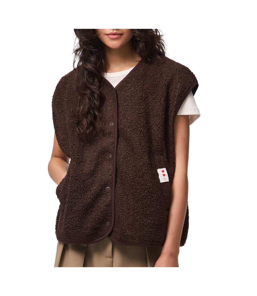 Gilet sans manche marron femme pieces katty-1