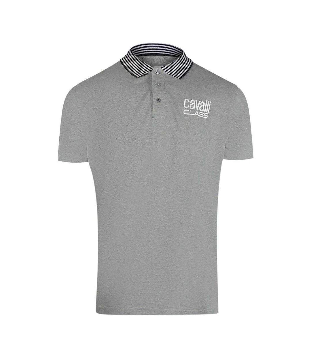Unisex Adult Contrast Striped Striped Neckline Polo Shirt Grey Cavalli Class-1