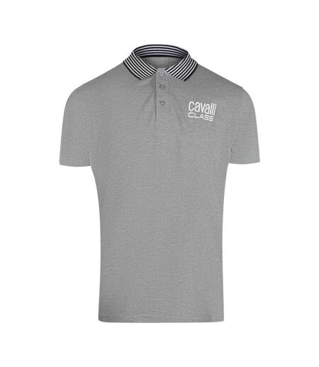 Unisex Adult Contrast Striped Striped Neckline Polo Shirt Grey Cavalli Class