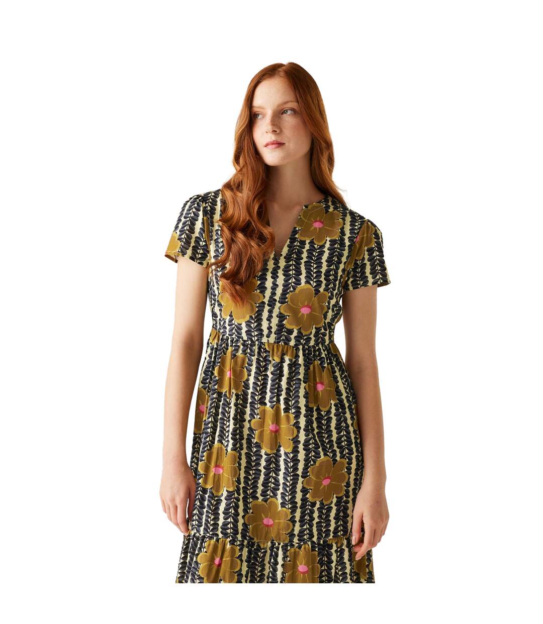 Womens/ladies Orla Kiely Lotus Tiered Midi Dress Yellow Regatta-1