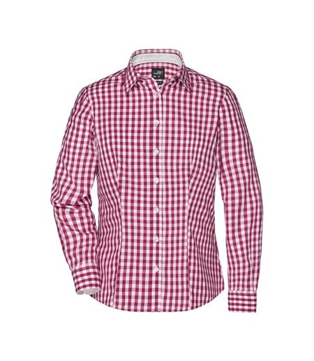 Blouse Motif/style À Carreaux Femme Bordeaux Blanc James And Nicholson