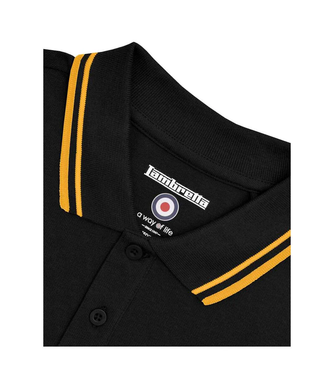 Mens Twin Tip Polo Shirt White Black Gold Lambretta-3