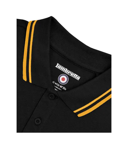 Mens Twin Tip Polo Shirt White Black Gold Lambretta