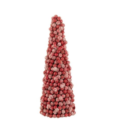 Cône de Noël Déco Baies 41cm Rouge