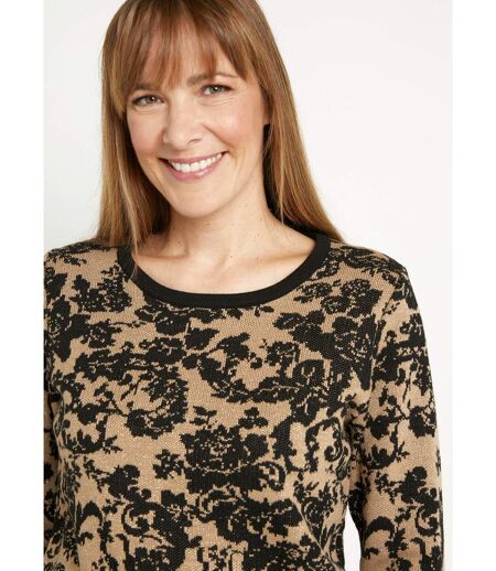 Pull chaud jacquard fleuri brillant col rond