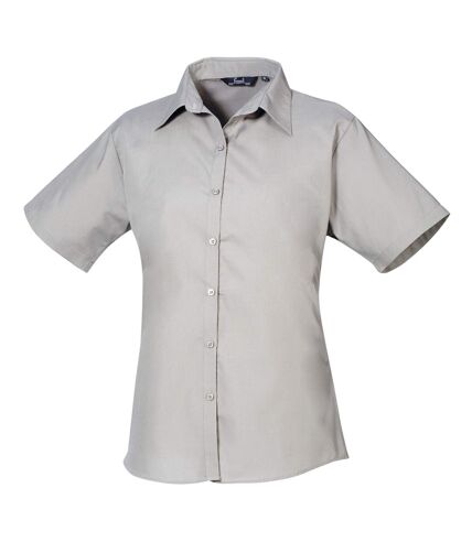 Short sleeve poplin blouse/plain work shirt silver Premier