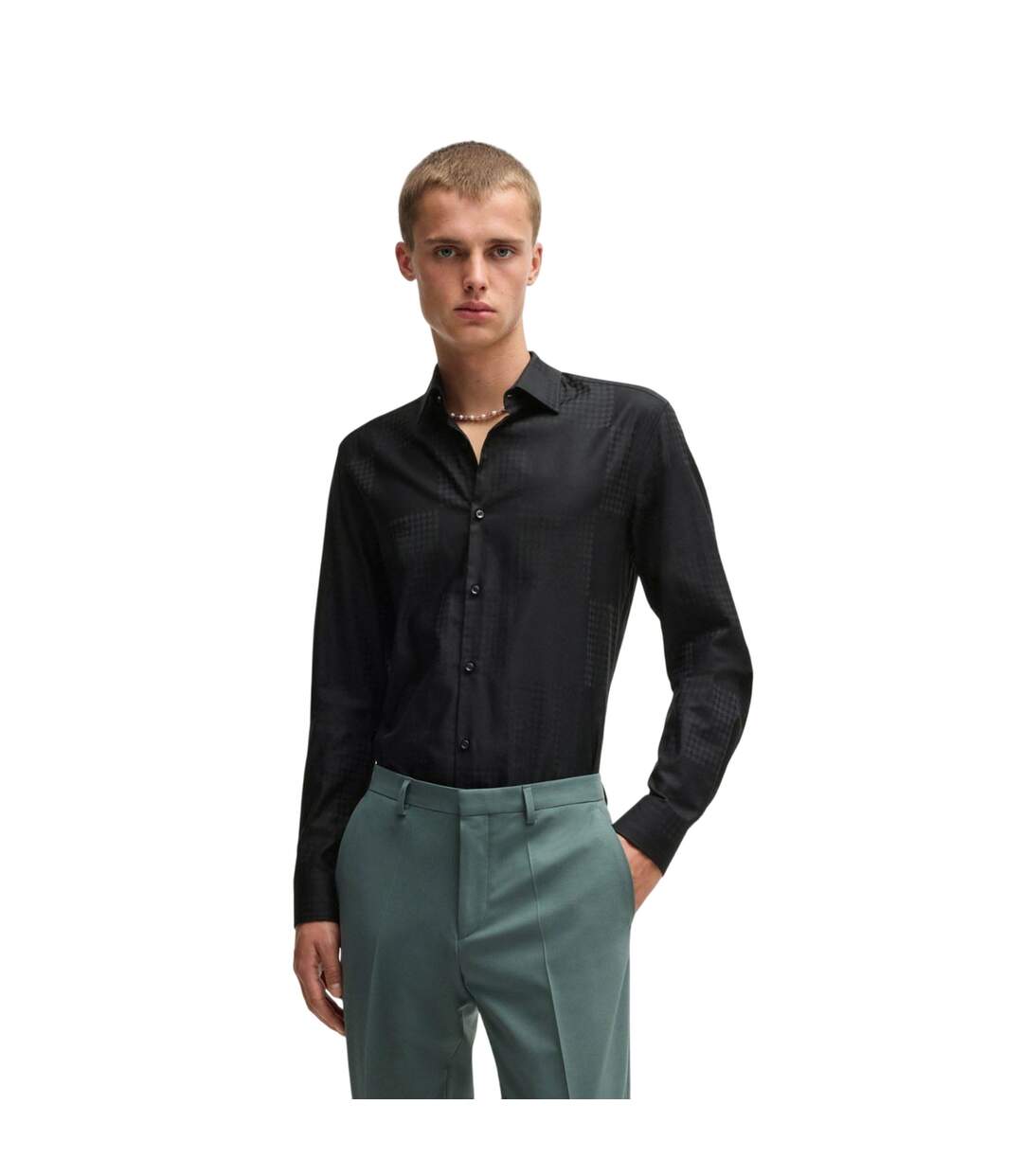 Chemise Style Damier Kenno Homme Noir Hugo-1