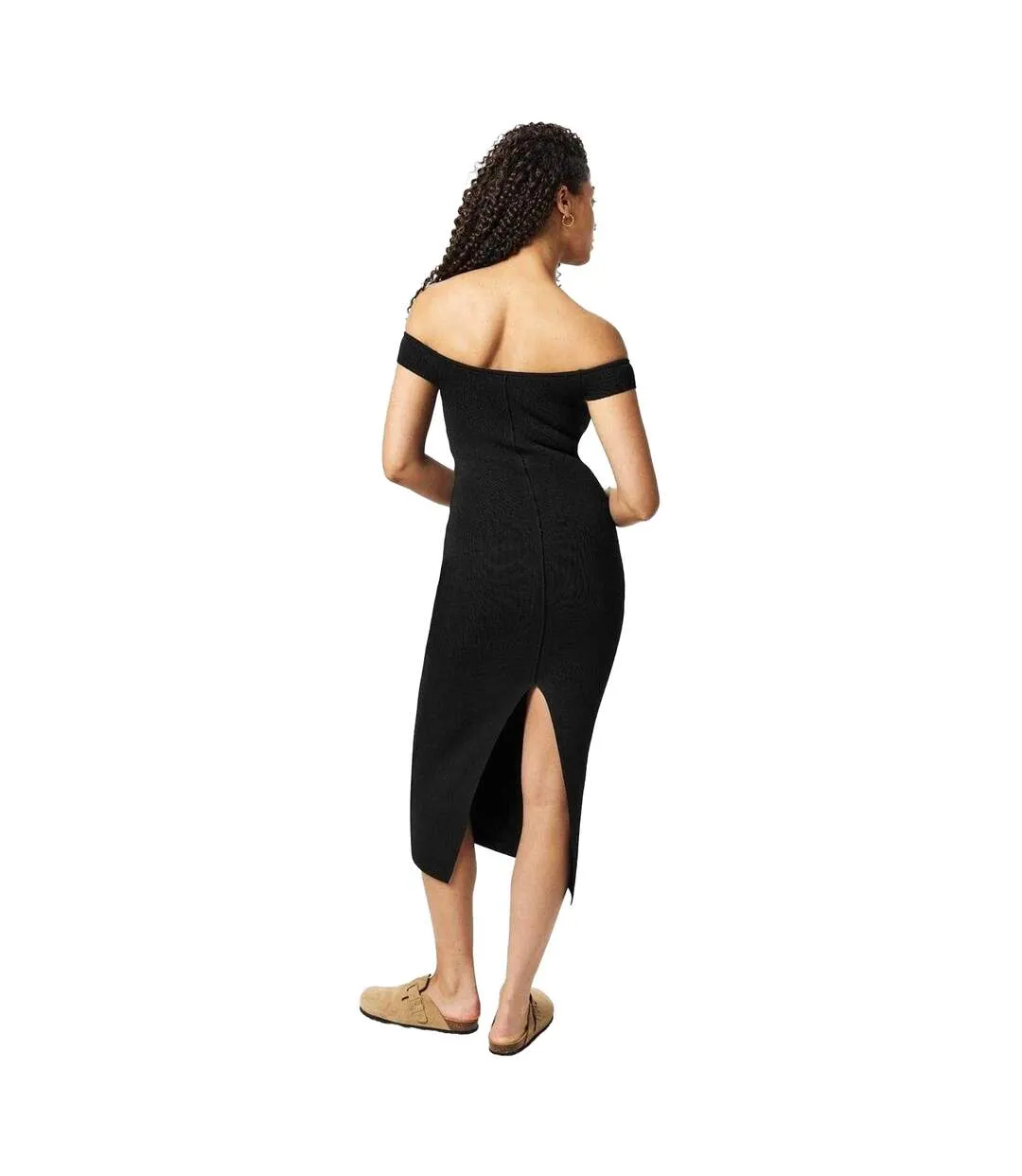 Womens/ladies Ribbed Bardot Midaxi Dress Black Jack Wills-2