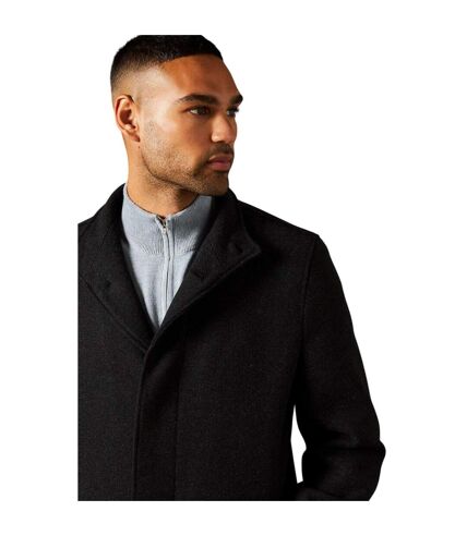 Mens signature wool blend funnel neck coat dark grey Burton