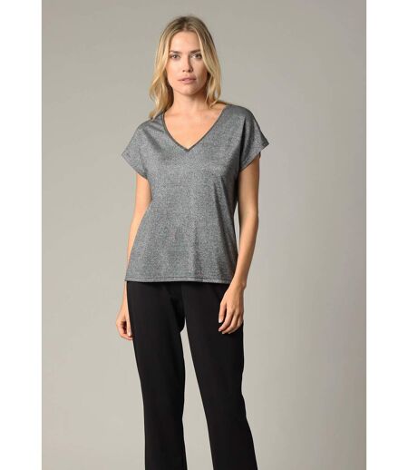 T-shirt col V légèrement loose en tissu irisé avec liseré contrasté sur l'encolure JOSSY