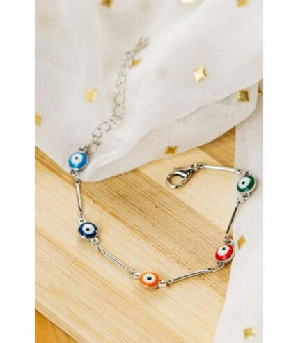 Gold and Silver Evil Eye Charm Dainty Minimalist Protection Bracelet